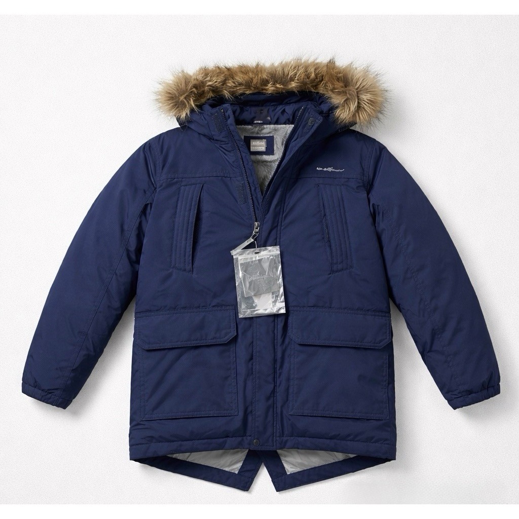 New! Eddie Bauer Boys Superior Down Parka Jacket Coat Navy Blue Xs 5/6